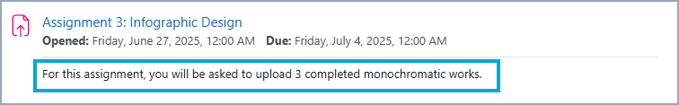 assignment with a visible description on the course main page