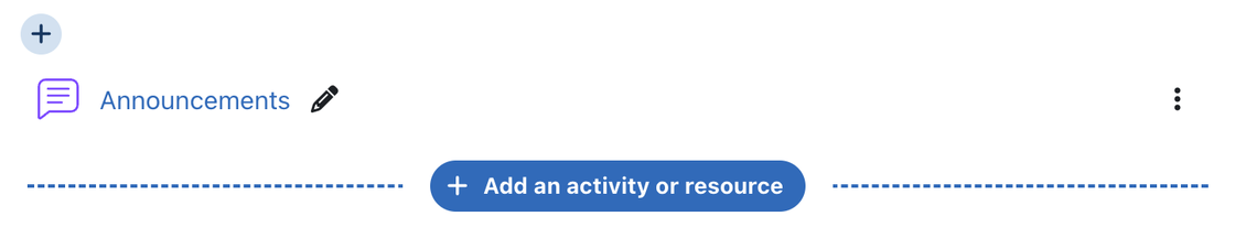 The "Add an activity or resource" button in Moodle when edit mode is on.