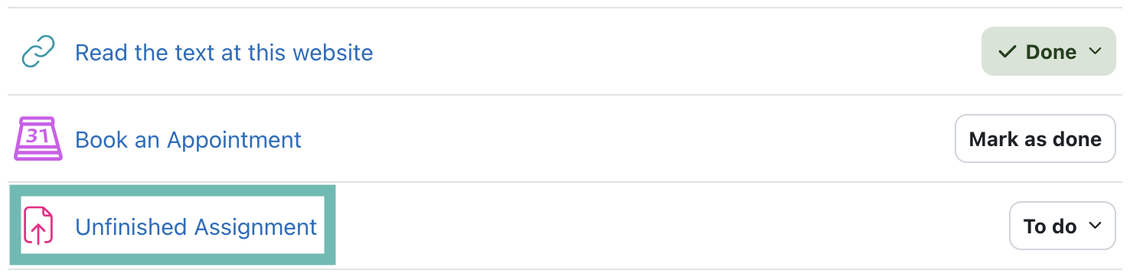Assignment activity appearance