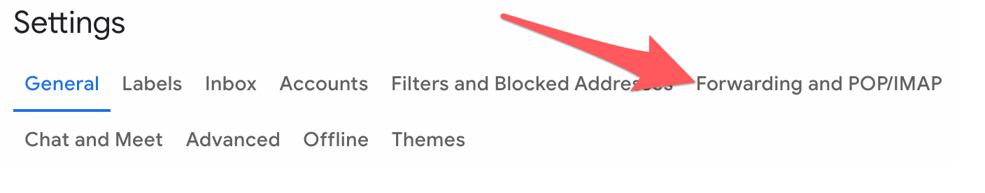 Forwarding and POP/IMAP tab in Gmail settings
