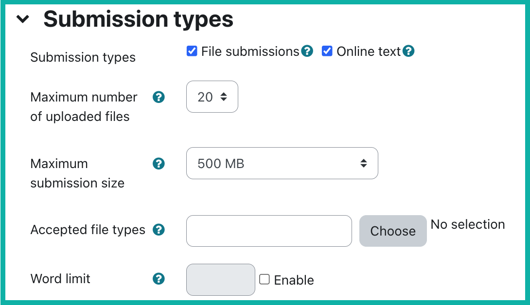 submission types screen