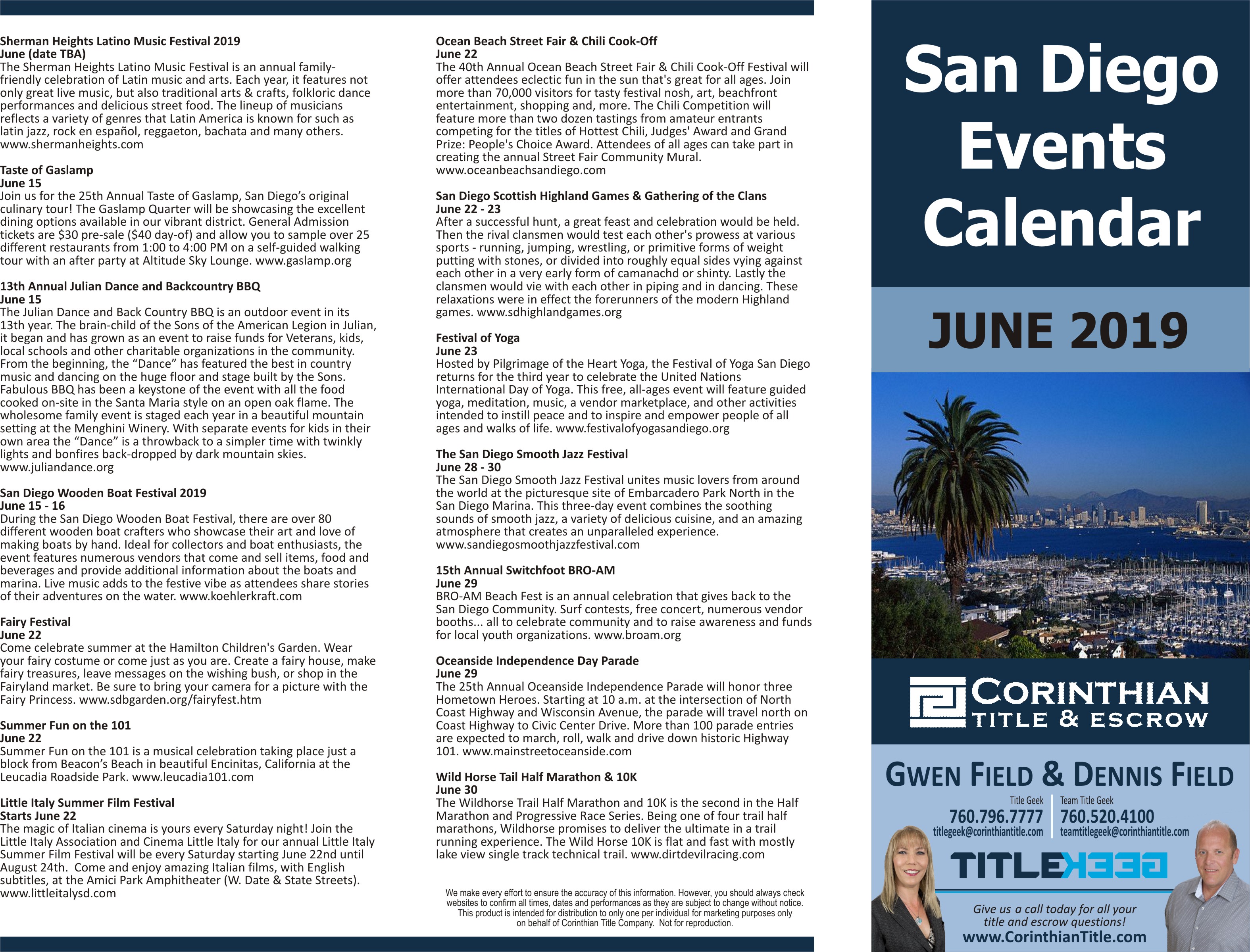 June 2019 San Diego County Calendar of Events North County San Diego