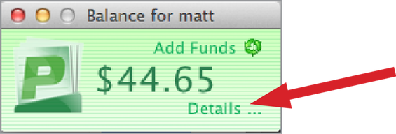 PaperCut account balance and Details button
