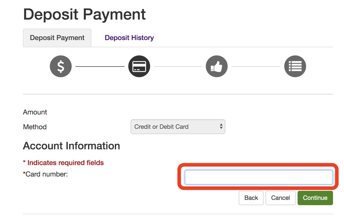 Deposit Payment -credit card