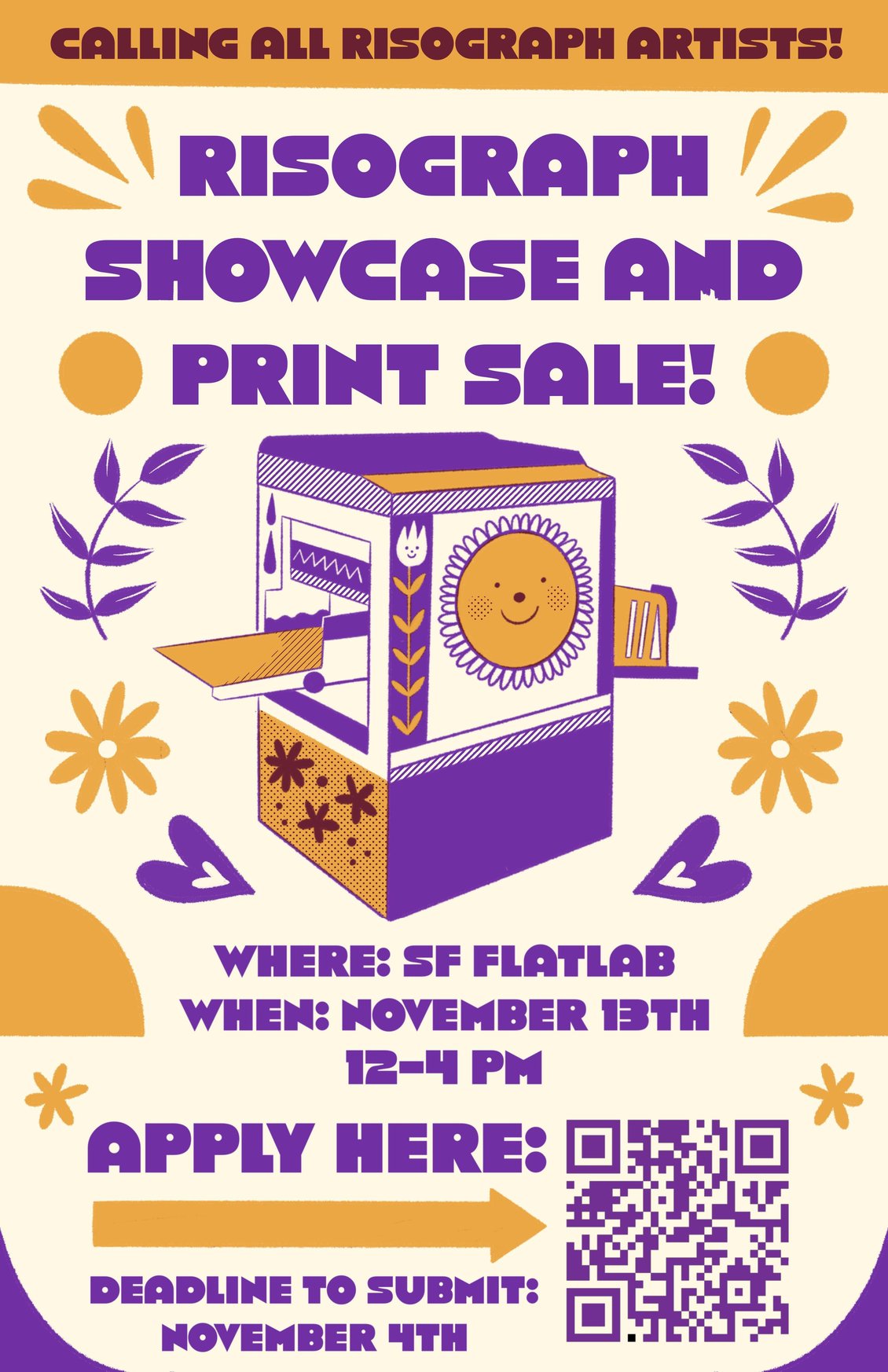 call for submissions to the risograph showcase and print sale