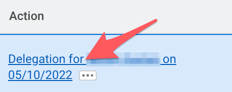 Pending delegation Action link