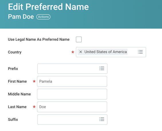 Edit Preferred Name form