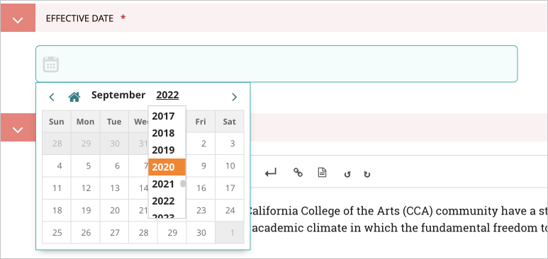 Effective Date Calendar Picker