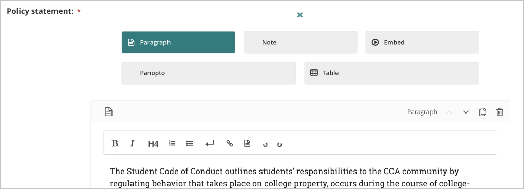 Policy Statement field in Wagtail