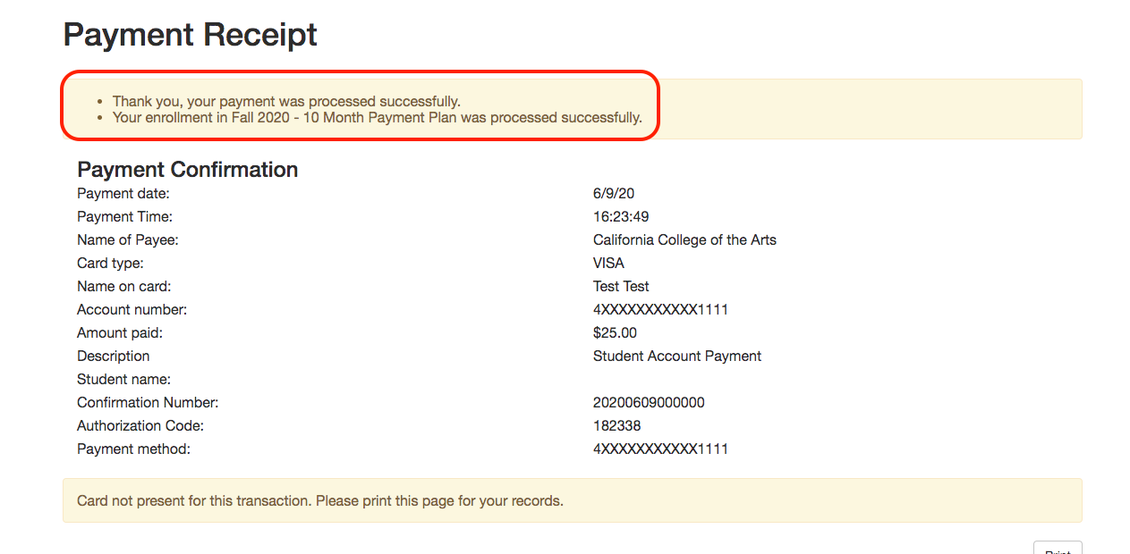 Payment Plan Receipt