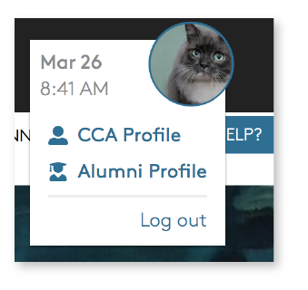 Portal profile dropdown menu for staff who are also alumni