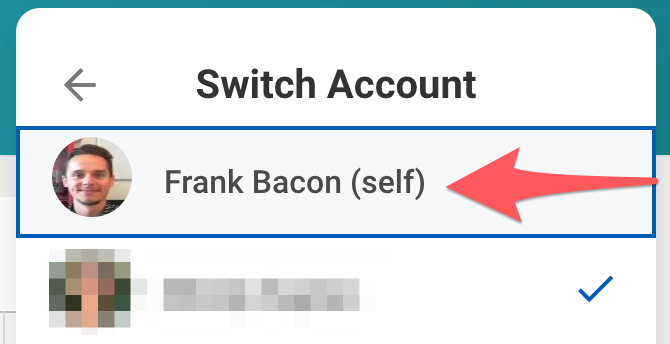 Select account within Switch Account menu