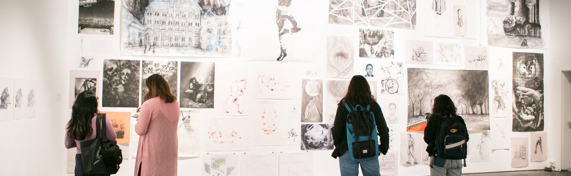 first year exhibition drawing wall (with people)