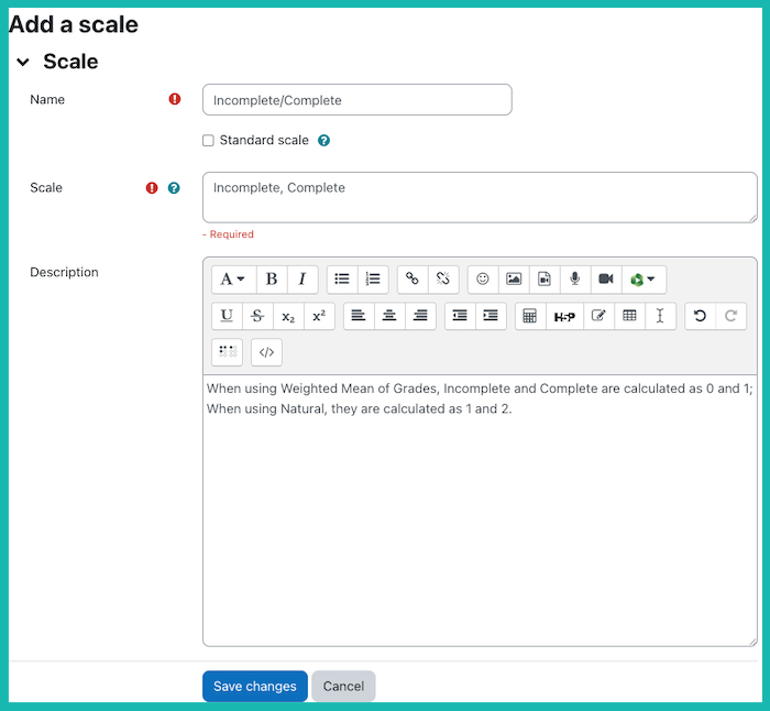 Window showing what information to enter to create a new scale.