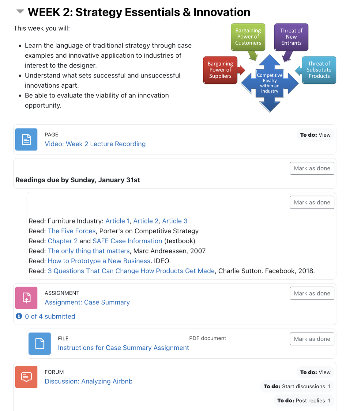 Moodle 4.0 course structure