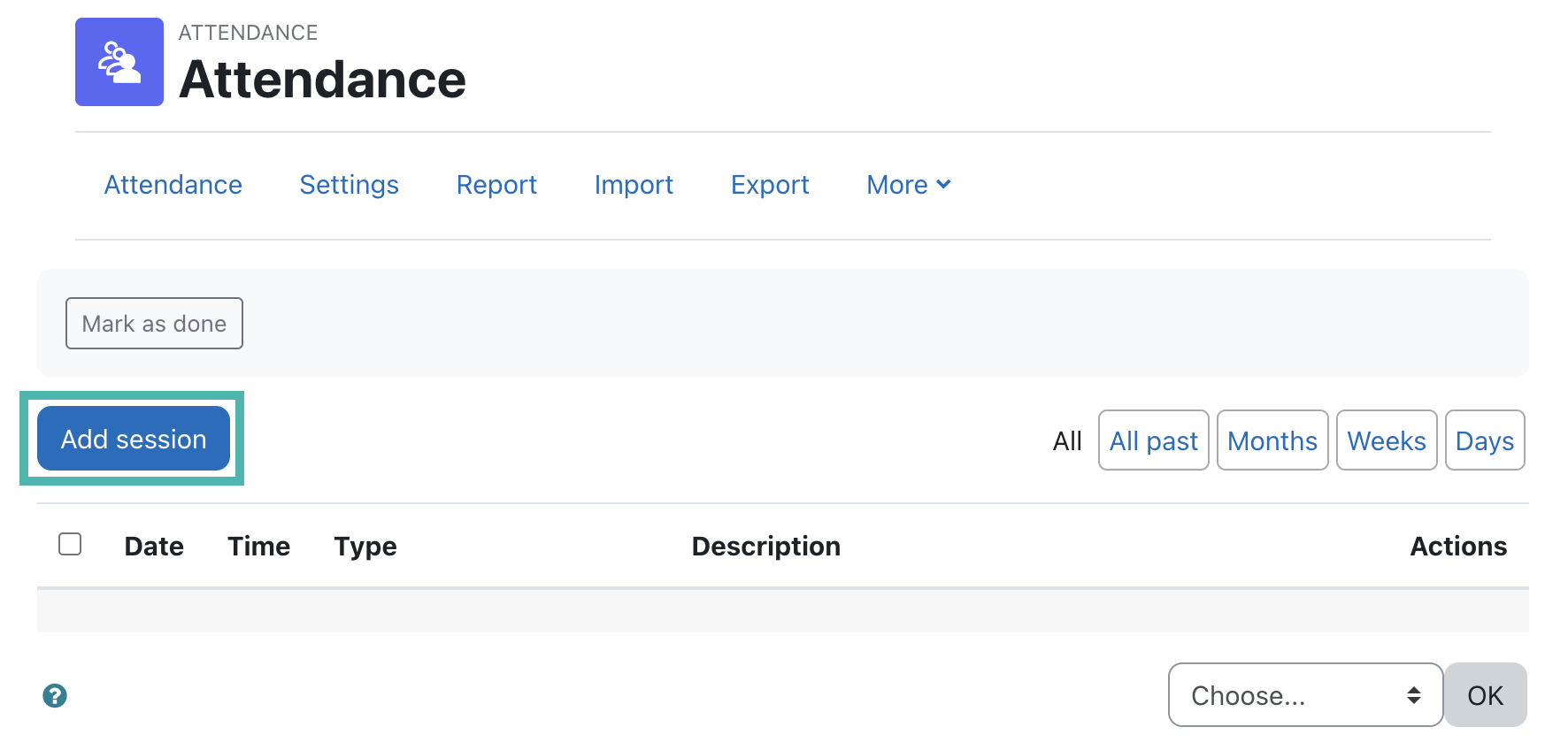 Add Session Taking Attendance in Moodle - CCA Portal