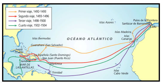 Mapa De Los Viajes De Cristobal Colon 0926