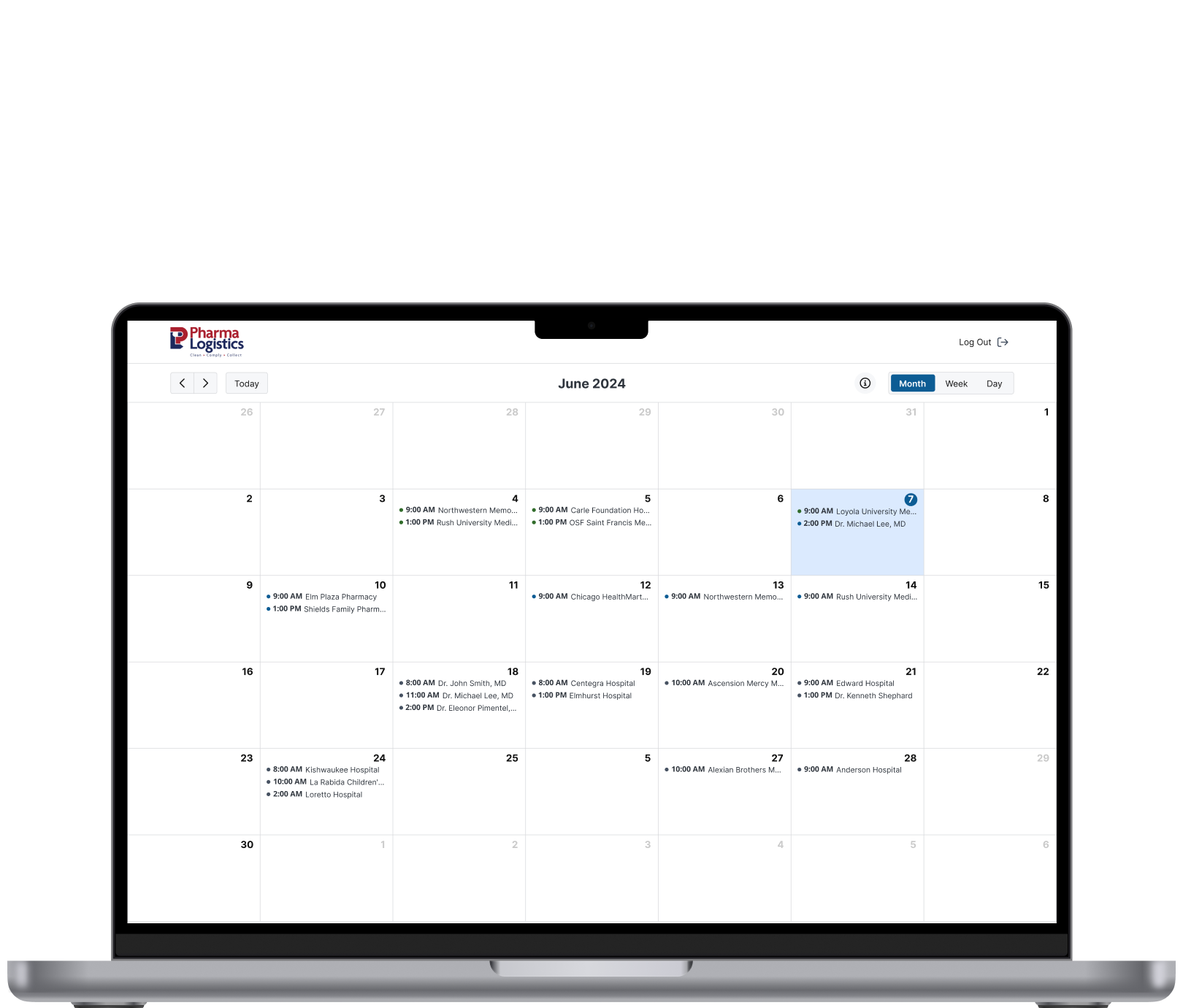 On-site app appointments calendar