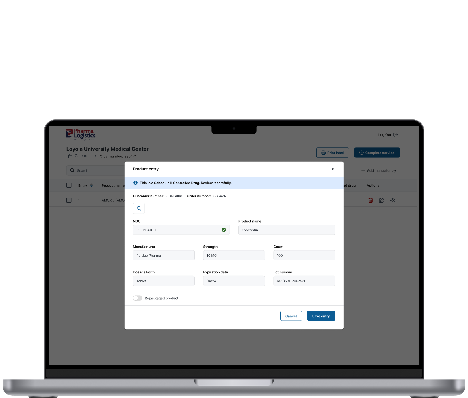 On-site app quick entry list
