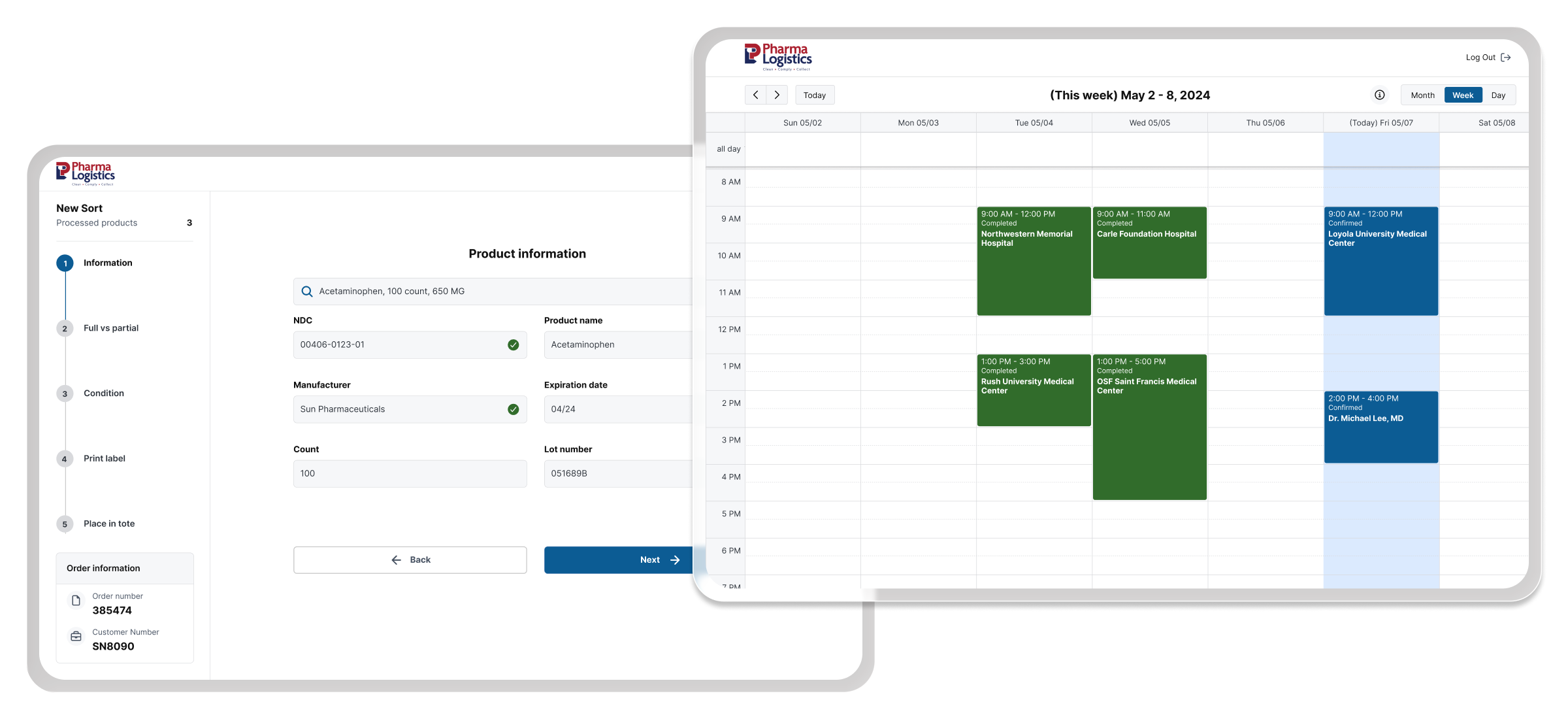 Pharma Logistics app interface