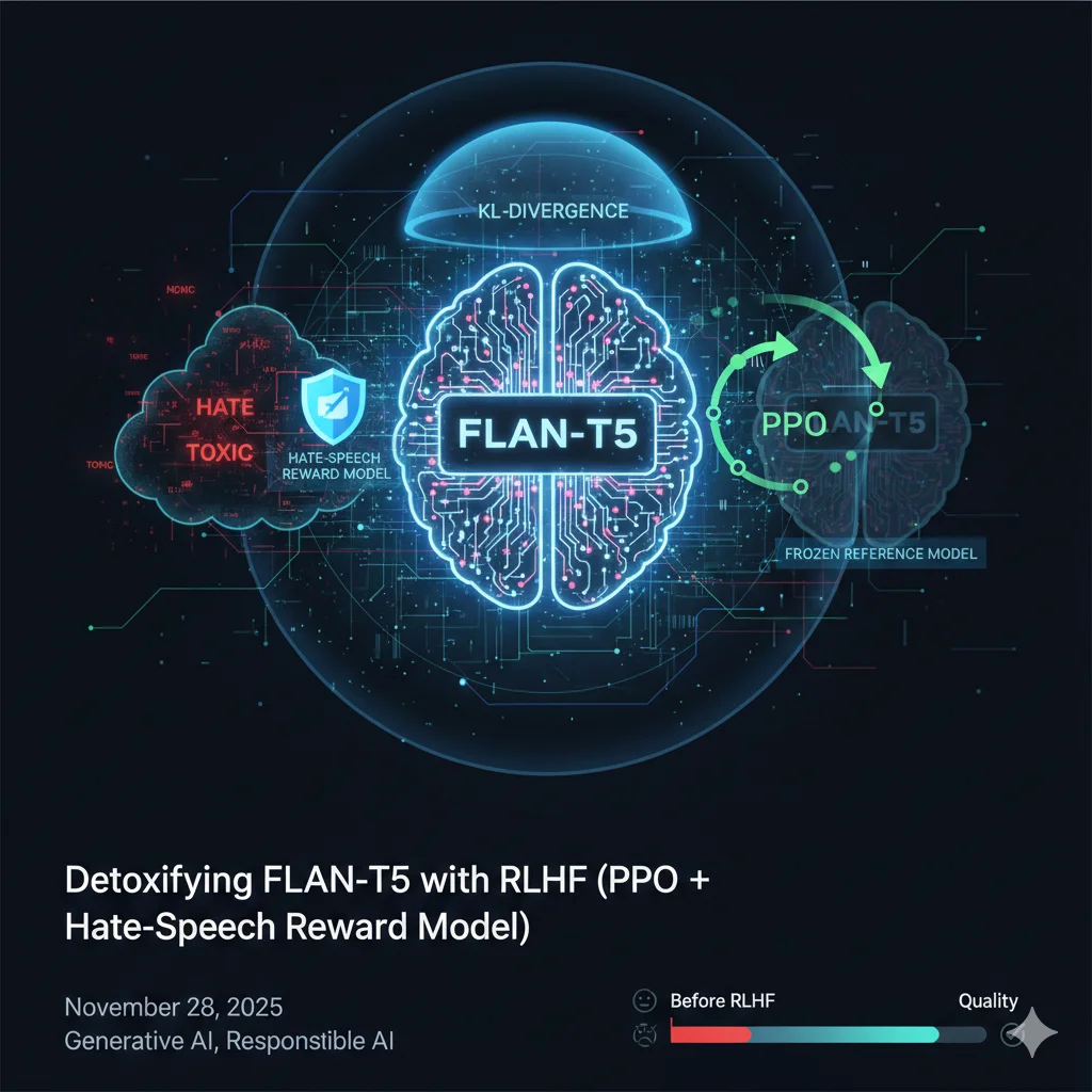 Detoxifying FLAN-T5 with RLHF (PPO + Hate-Speech Reward Model)