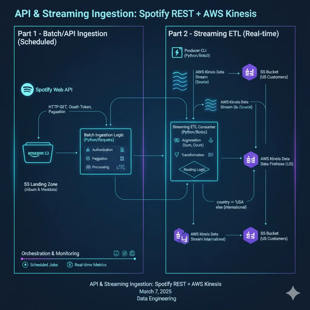 API & Streaming Ingestion: Spotify REST + AWS Kinesis