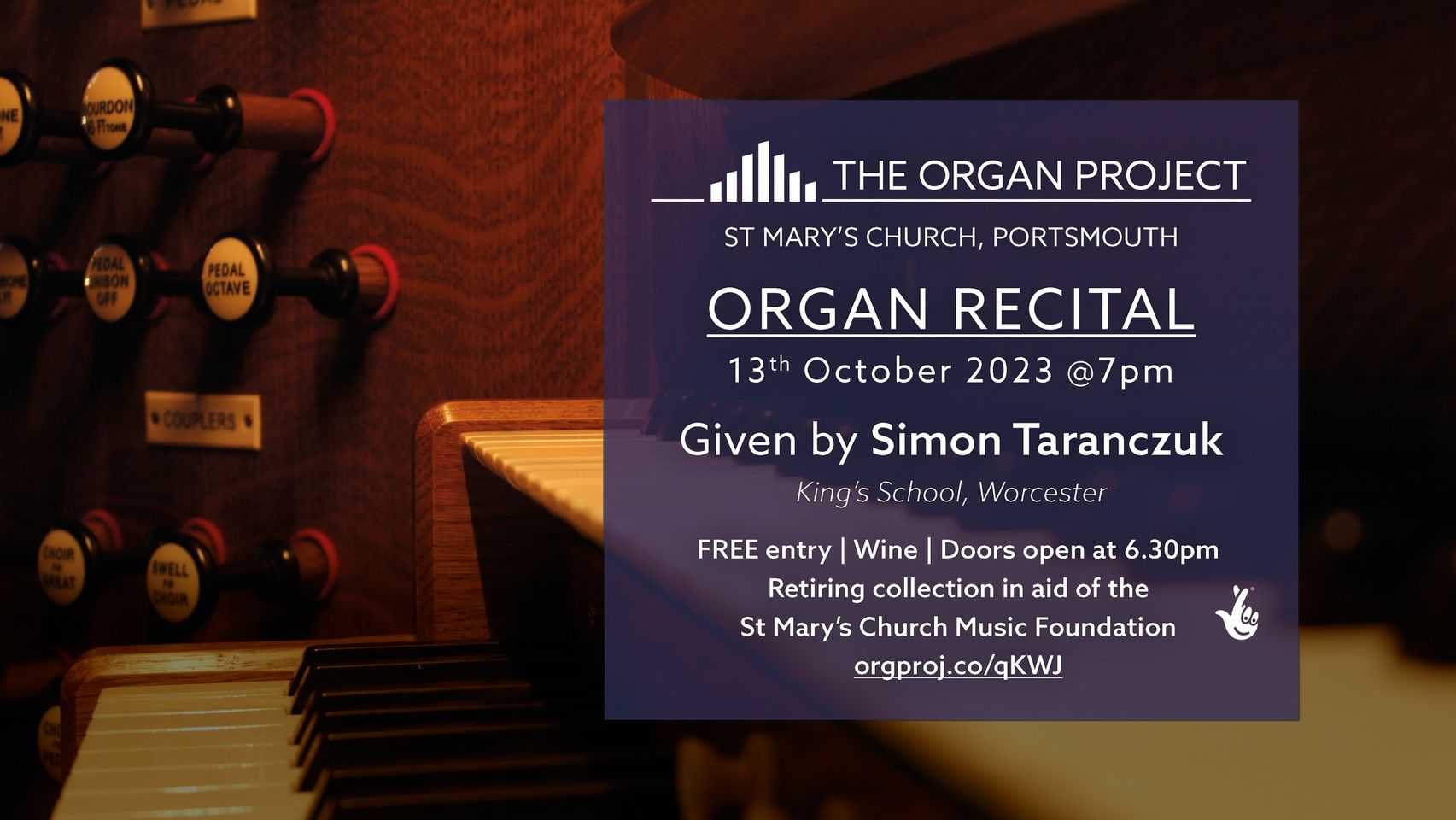 Advert for The Organ Project recital with Simon Taranczuk