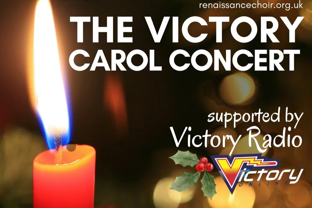 A promotional banner for the Victory Carol Concert