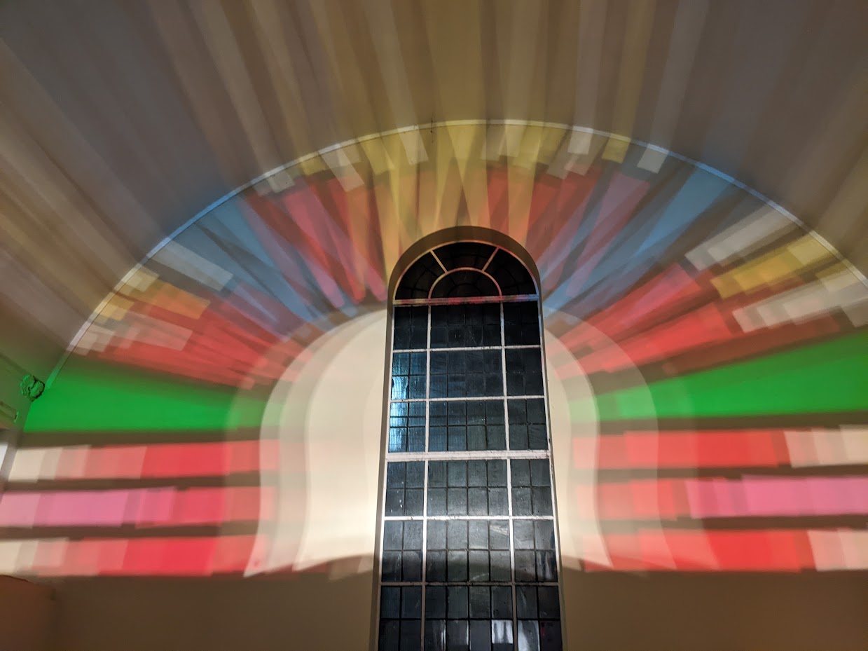 Windows projected onto one another in St Faith's Church