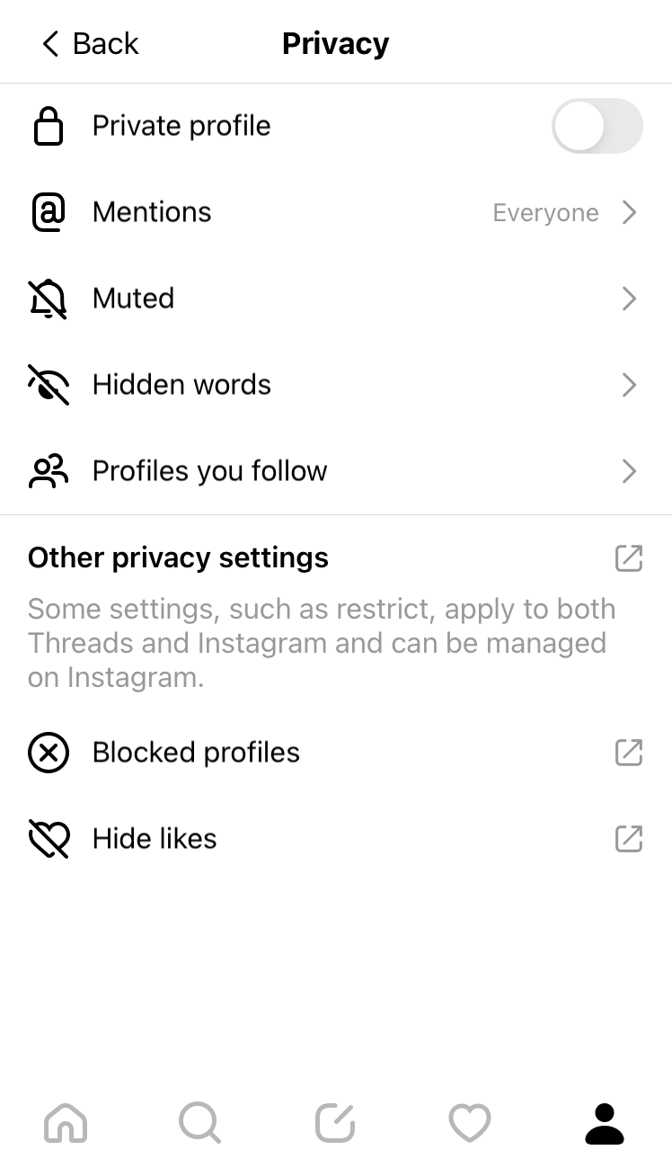 Threads Privacy Setting