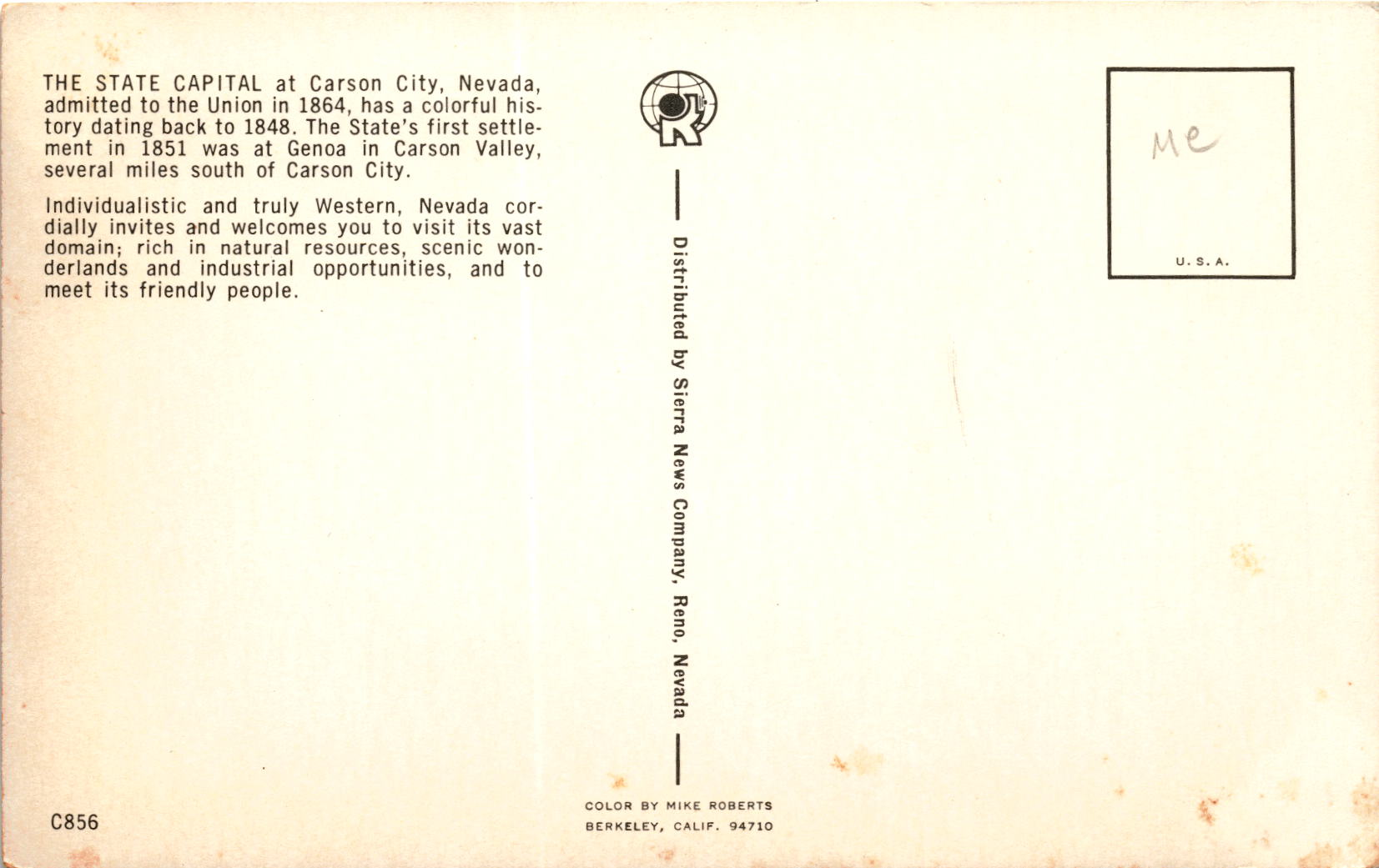 Back of Postcard
