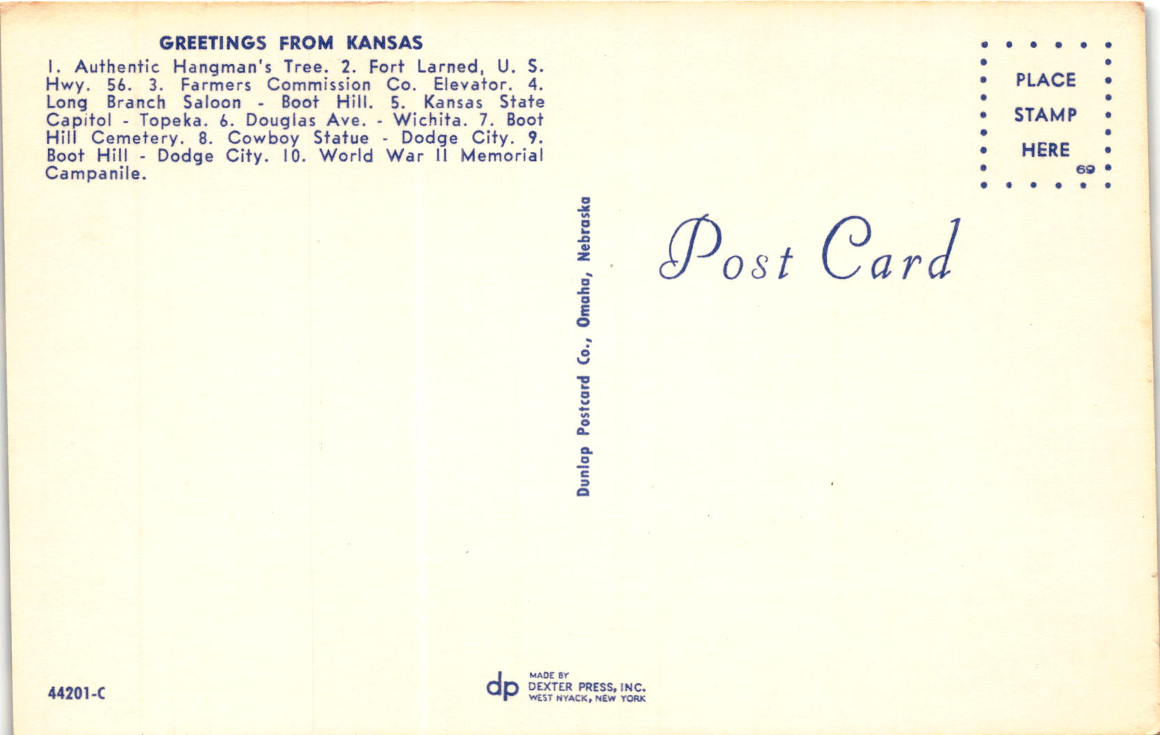 Back of Postcard