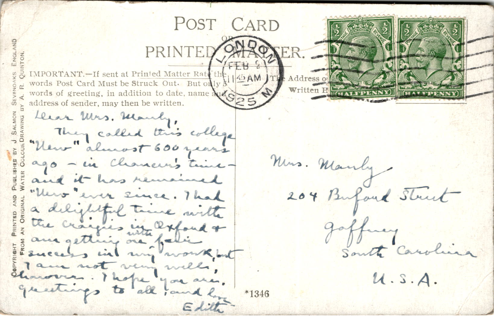 Back of Postcard