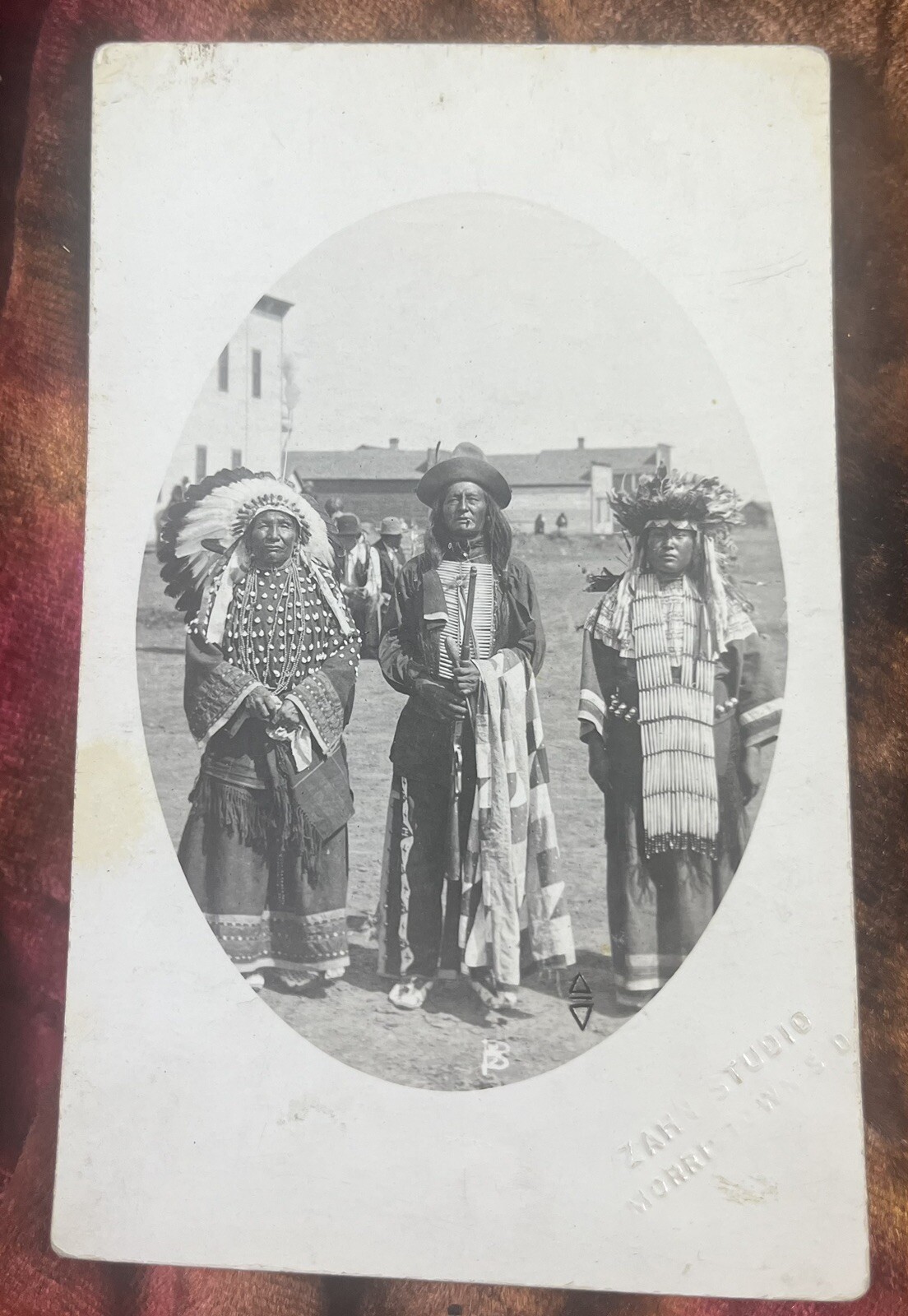 Native American with Male Bear and Family, Winchester Rifle, Zahn Real Photo Postcard