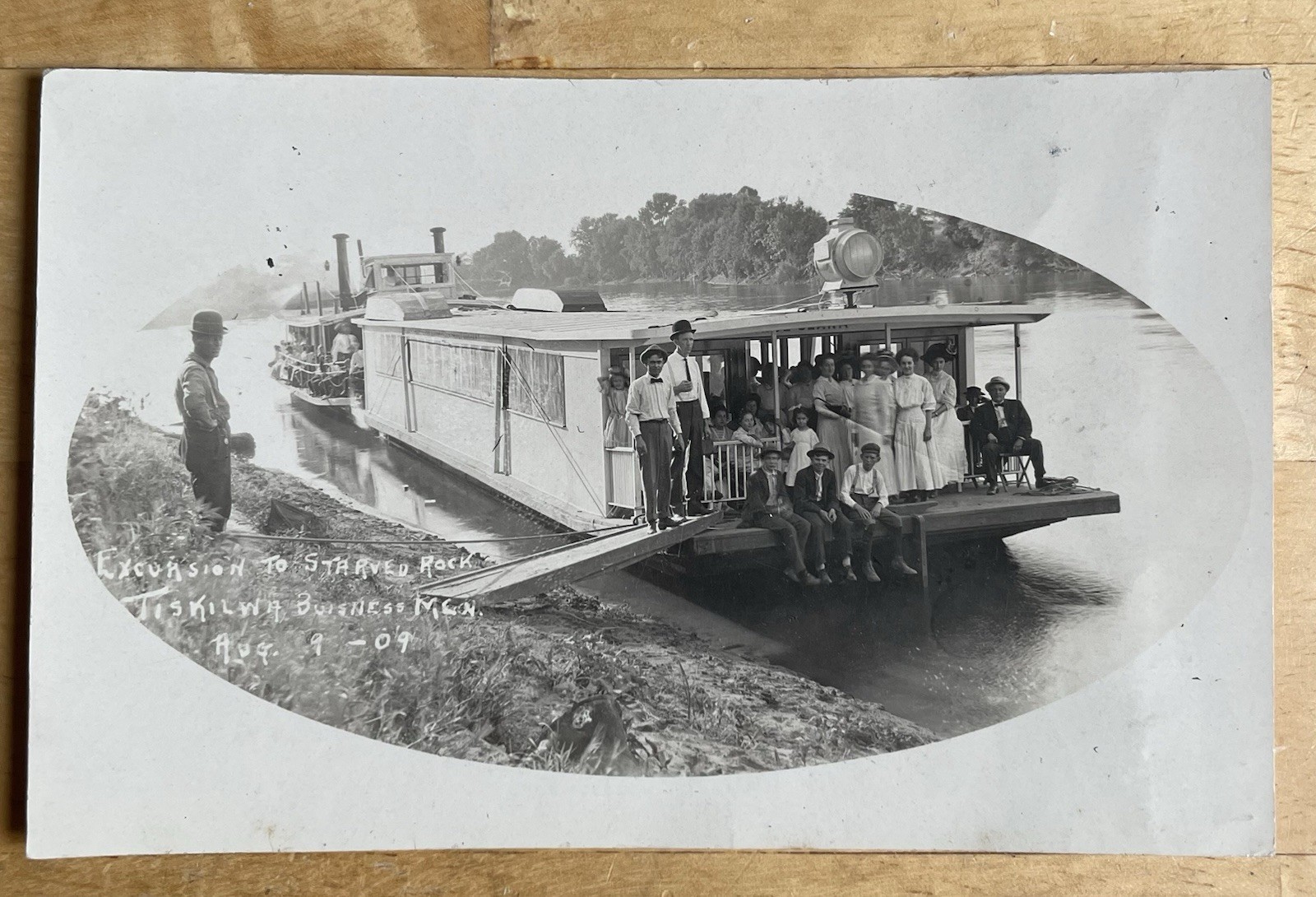 Tiskilwa Illinois Men On Boat Excursion To Starved Rock Real Photo Postcard