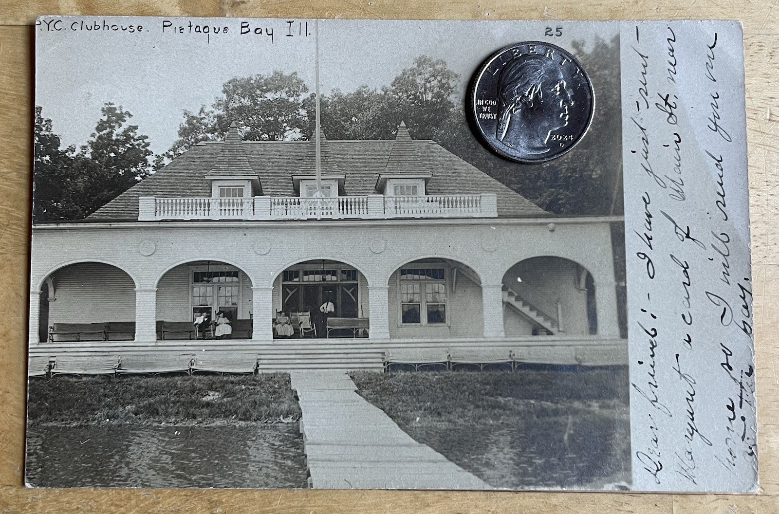 Fox Lake Illinois PYC Clubhouse at Pistakee Bay Real Photo Postcard