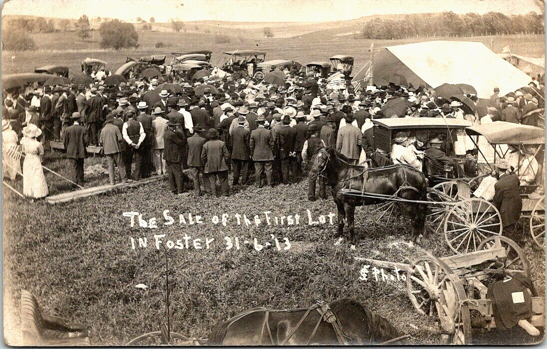 Foster Wisconsin Inaugural Auction Land Sale With Period Clothing And Carriages 1913 Real Photo Postcard