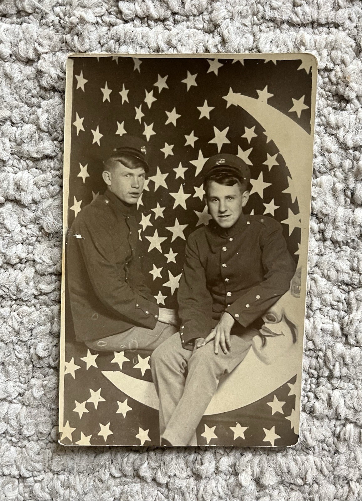World War 1 Soldiers Paper Moon Real Photo Postcard