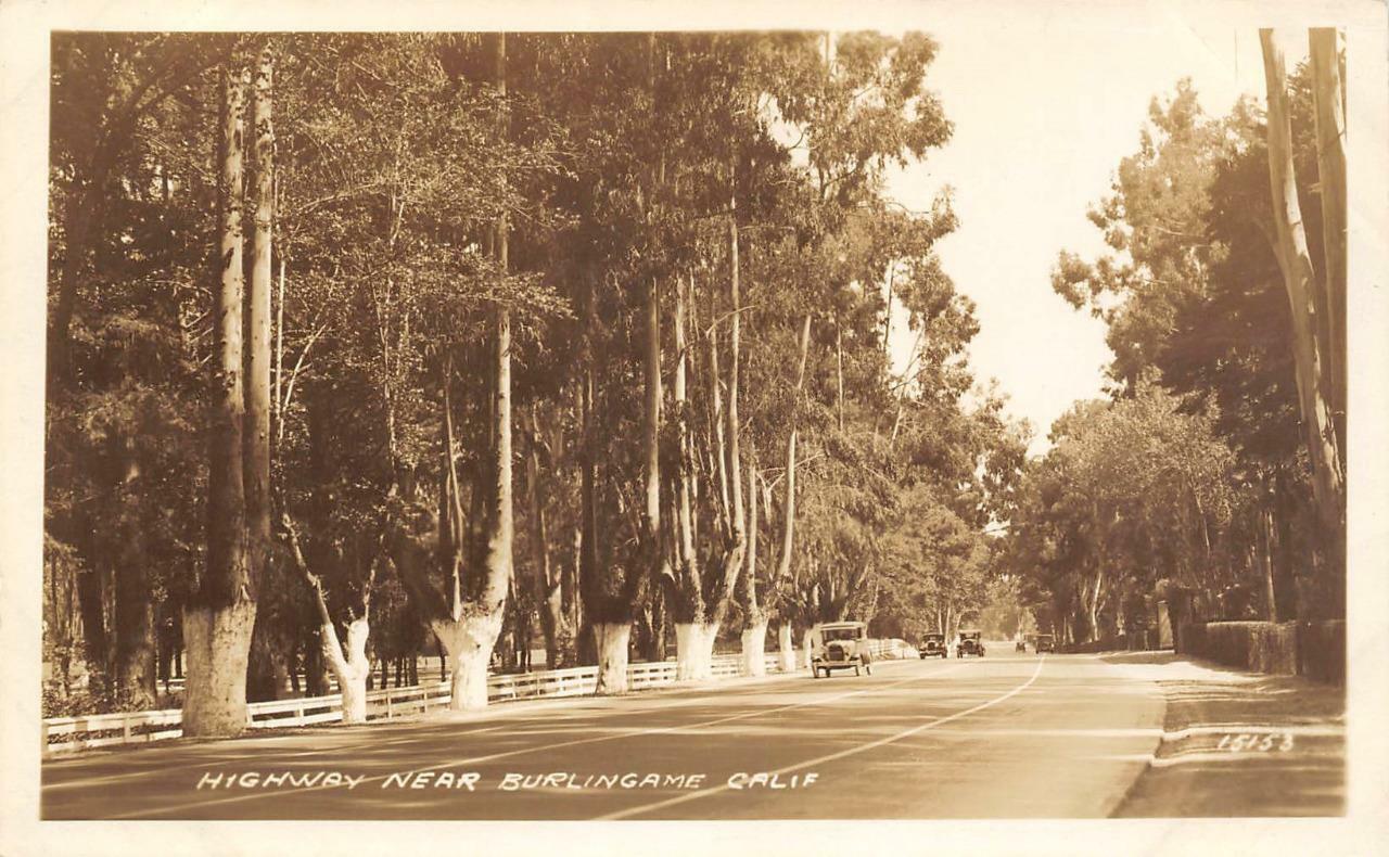Burlingame San Mateo Co California El Camino Real Highway Real Photo Postcard