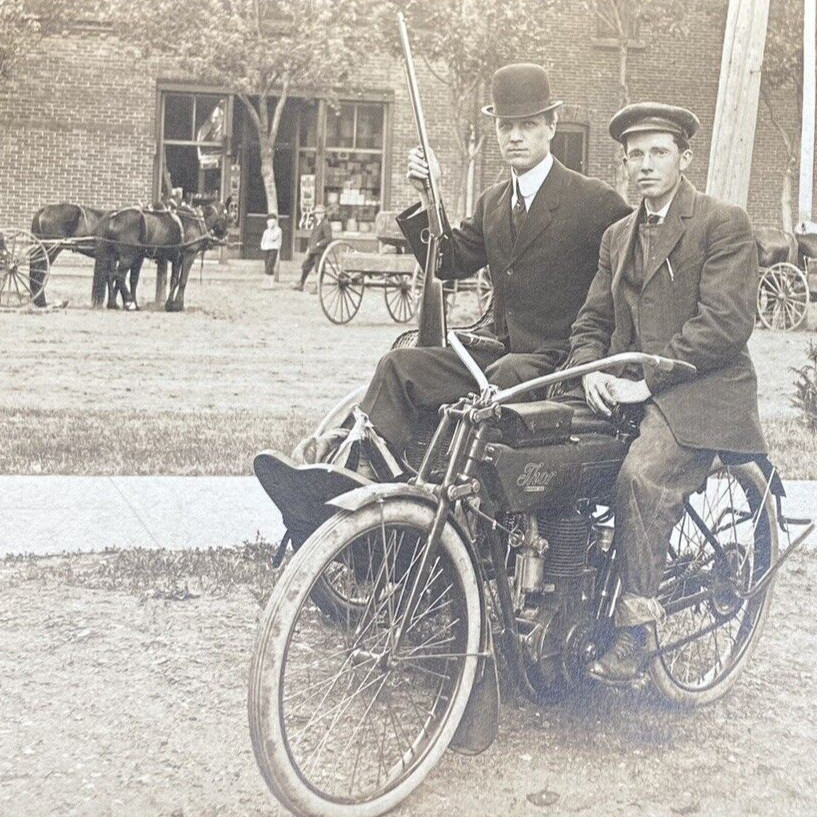 Minneapolis Minnesota Henry Ledahl On Thor Motorcycle With H&R Shotgun 1904 Real Photo Postcard