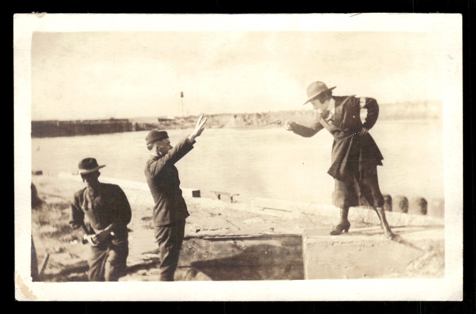 Female MP With Pistol Holding Prisoner 1918 World War 1 Real Photo Postcard