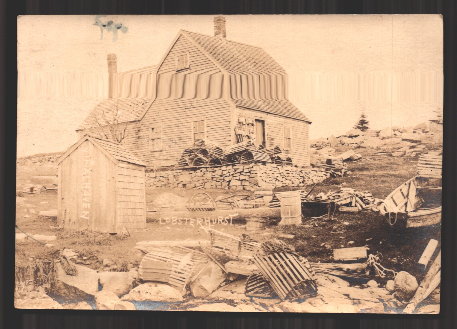 Vinalhaven Maine Lobster Hurst Boat House Trap Pots Real Photo Postcard