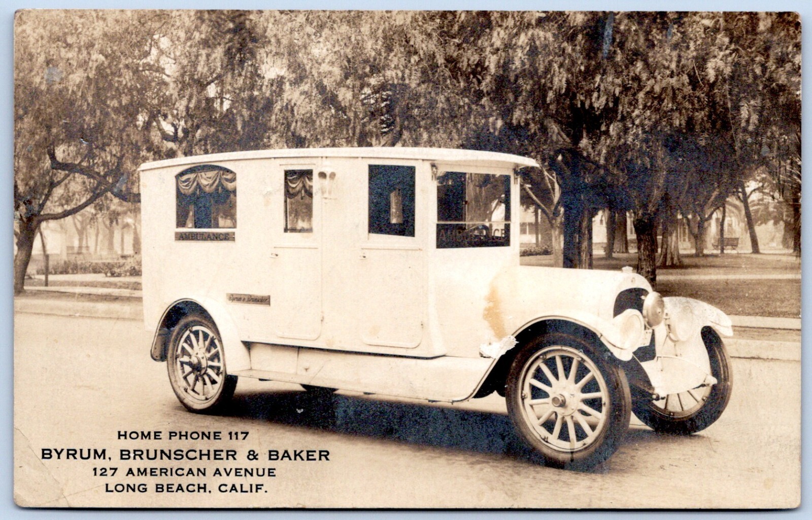 Long Beach California Hearse Bryum Brunscher Baker Funeral Home Real Photo Postcard