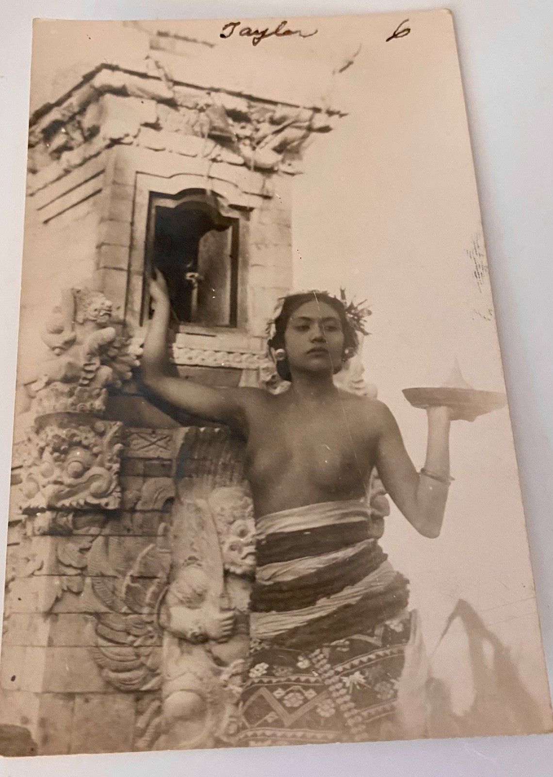 Bali Indonesia Native Woman Temple Dress Offering Real Photo Postcard