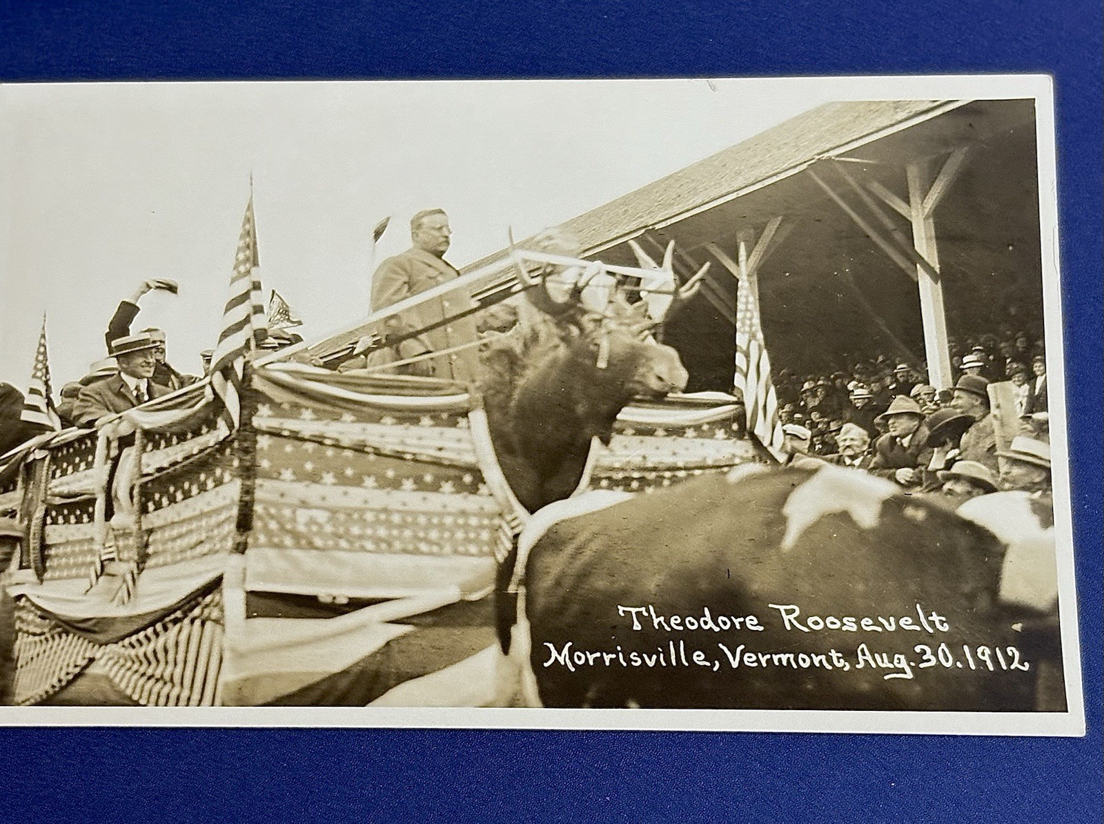 President Theodore Roosevelt Bull Moose Morrisville 1912 Real Photo Postcard