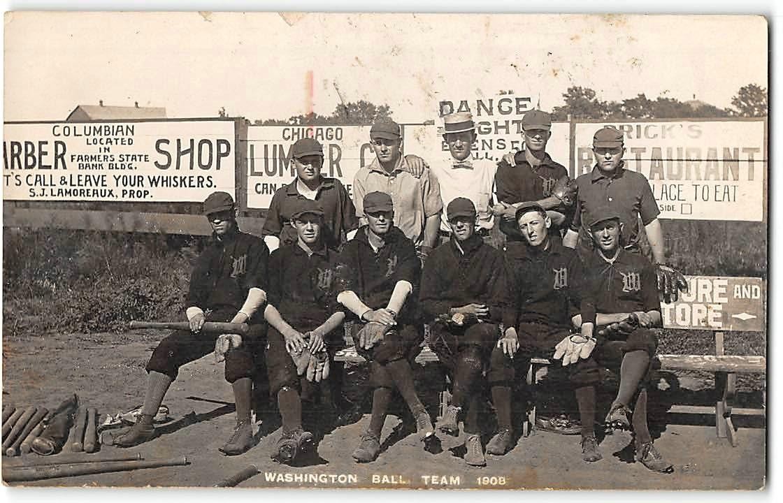 Washington Baseball Team Chicago Lumber Company Lamoreaux 1908 Real Photo Postcard