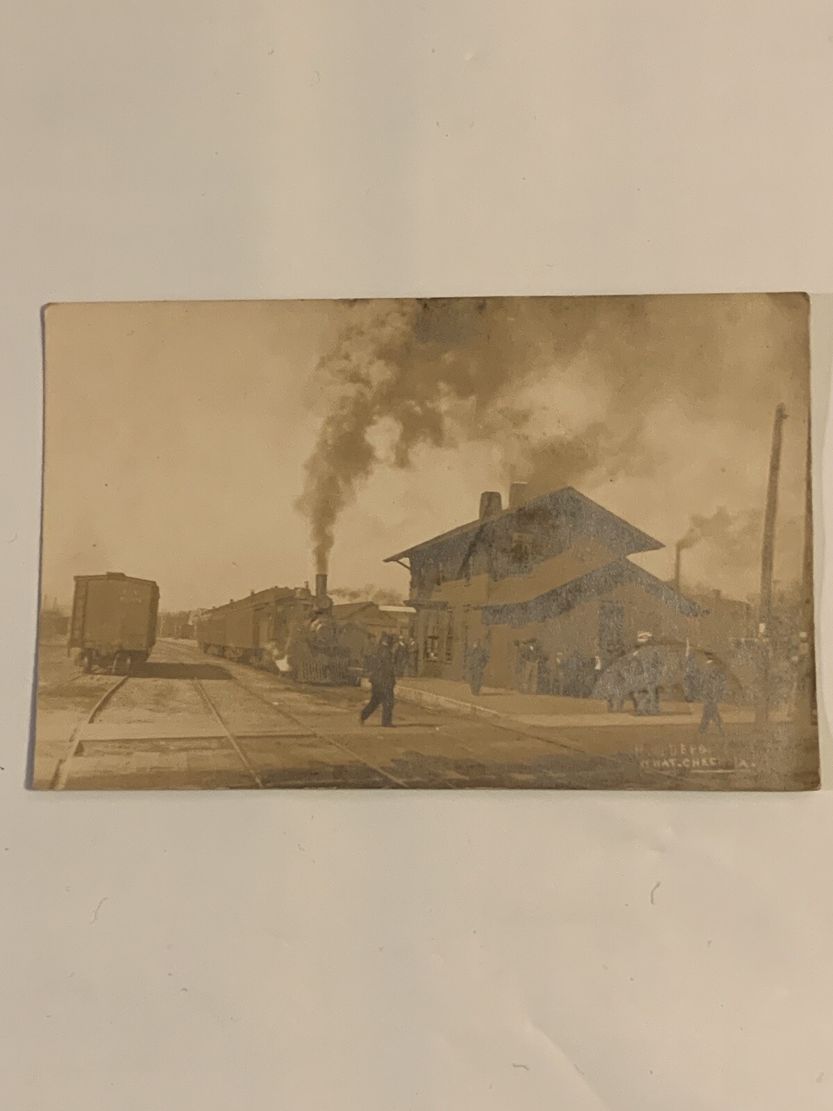 What Cheer Iowa Rock Island Railroad Depot 1909 Real Photo Postcard