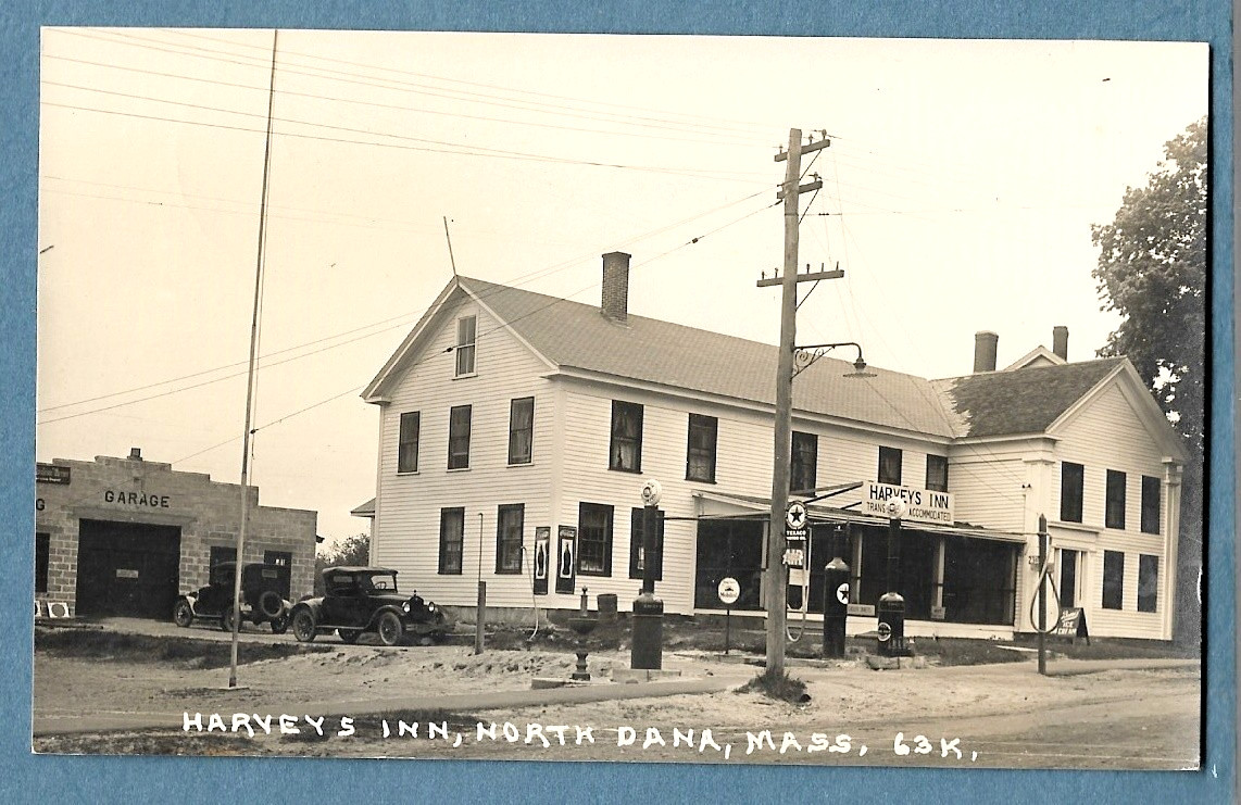 Dana Massachusetts Quabbin Harvey's Inn Texaco Gas Pumps Coca Cola Signs 1910 Real Photo Postcard