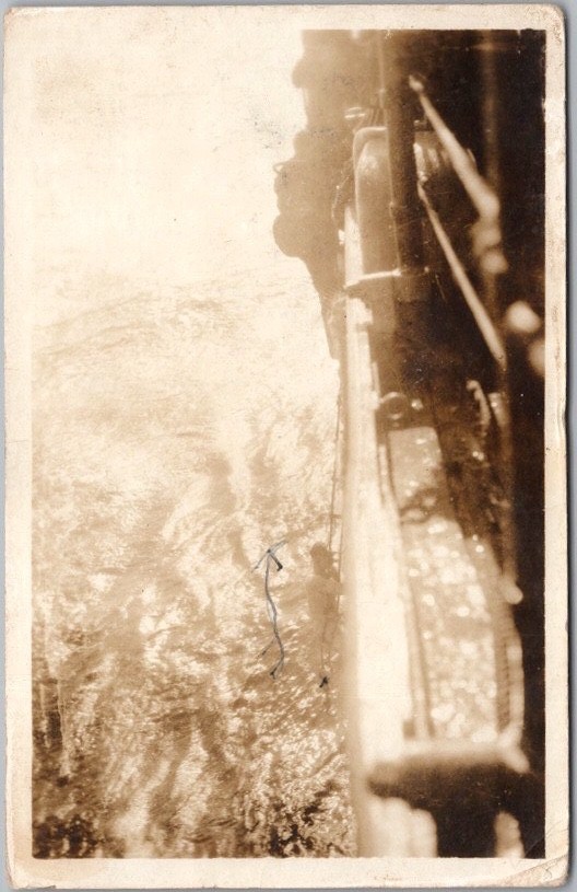 U.S.S. Texas World War 1 "The Fellow That Was Washed Overboard" 1918 Real Photo Postcard