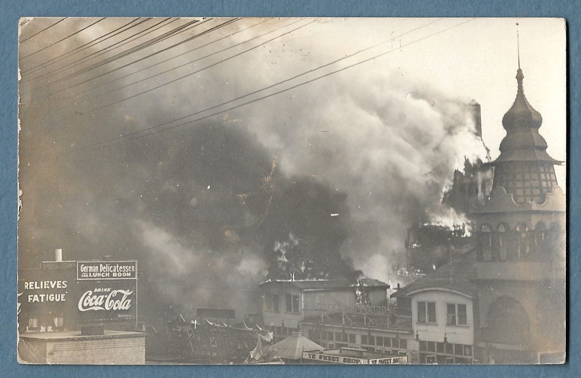 Santa Monica California Ocean Park Fire Coca Cola Sign 1912 Real Photo Postcard